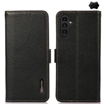 For Samsung Galaxy S26+ 5G Case: Genuine Litchi Leather Side-Magnetic RFID Wallet Cover