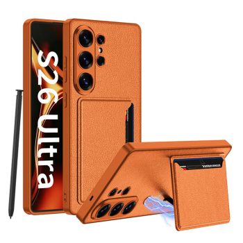 For Samsung Galaxy S26 Ultra 5G: Ultra-Thin Leather Case with Magnetic Card Slot & Stand