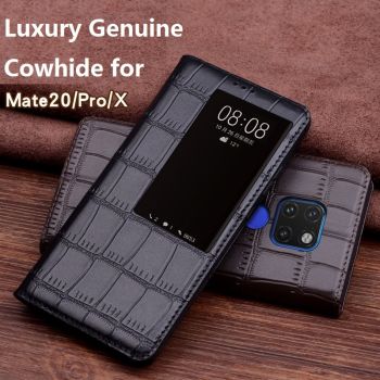 Luxury Genuine Smart Leather Flip Windows Cover Case for Huawei Mate 20 Series