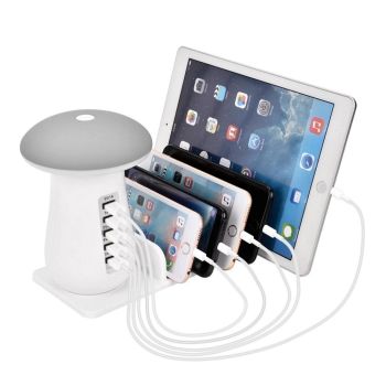 Mushroom LED Lamp with 5 Ports USB Charger for Multiple Devices
