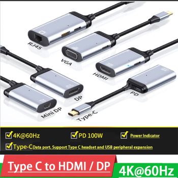 Type-C male to HDMI/VGA/DP/RJ45/MiniDP WITH PD USB-A USB-C PORT HD video transmission CABLE