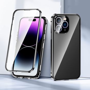 Magnetic Metal Case + Double Buckle HD Tempered Glass for iPhone 14 Series