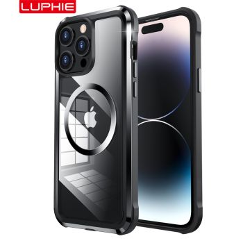 LUPHIE Armor Metal Frame + Silicone Bumper Protective Case for iPhone 14 Series