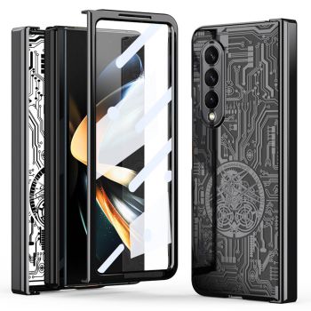 Clear Plating Machinery Pattern Hinge Case for Samsung Galaxy Z Fold4