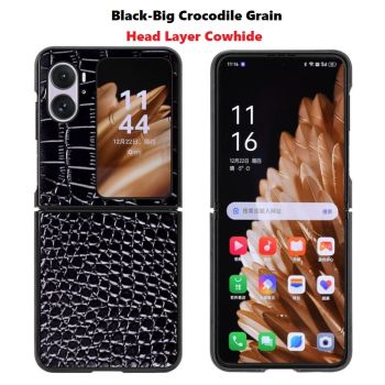 Genuine Leather Crocodile Pattern Protective Case for OPPO FIND N2 Flip