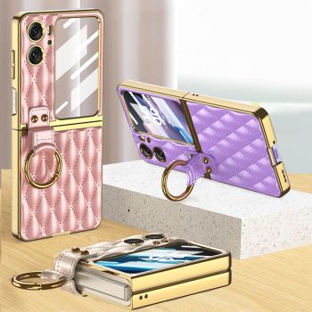 GKK Rhombic Leather Plating Case for OPPO Find N2 Flip