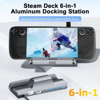 IINE 6 in 1 Aluminum Multi-function Docking Station