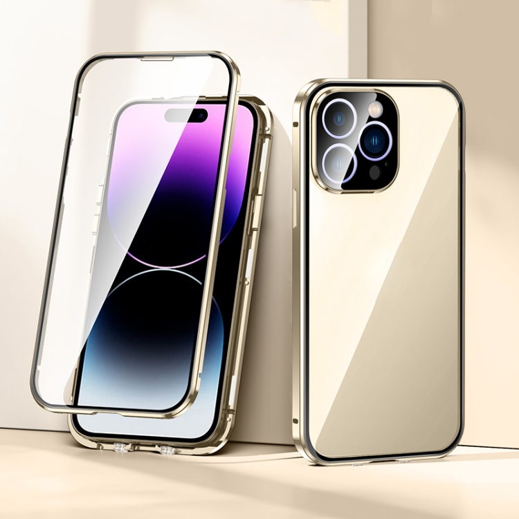 Magnetic Metal Case + Double Buckle HD Tempered Glass for iPhone 14 Series