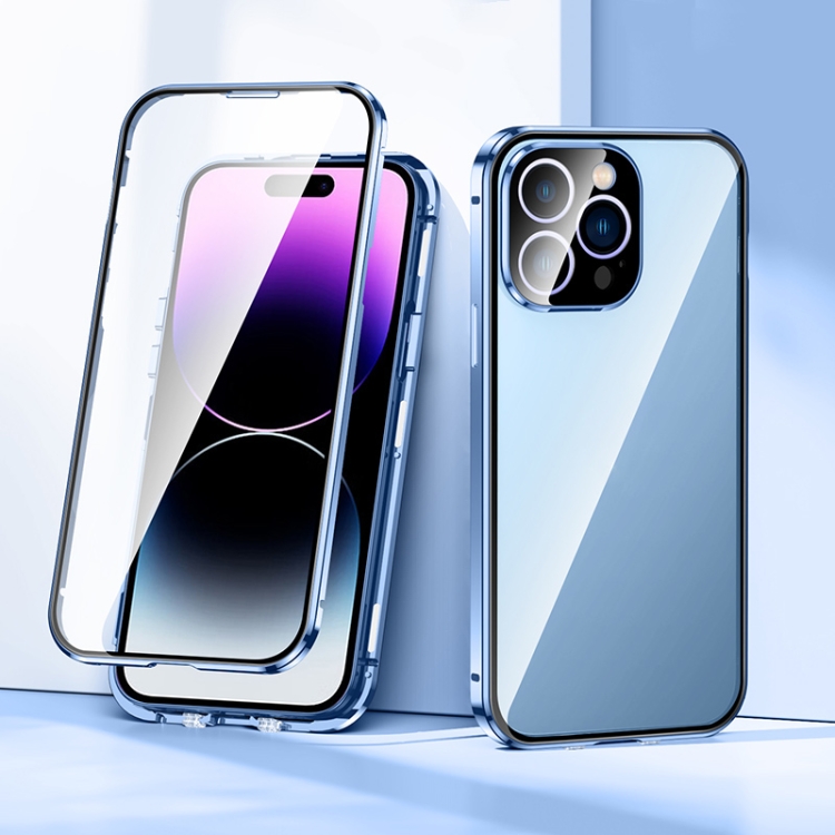 Magnetic Metal Case + Double Buckle HD Tempered Glass for iPhone 14 Series