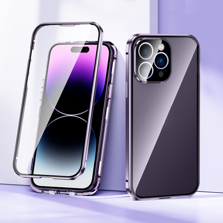 Magnetic Metal Case + Double Buckle HD Tempered Glass for iPhone 14 Series
