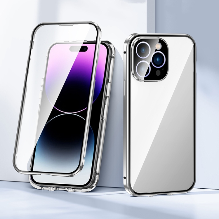 Magnetic Metal Case + Double Buckle HD Tempered Glass for iPhone 14 Series