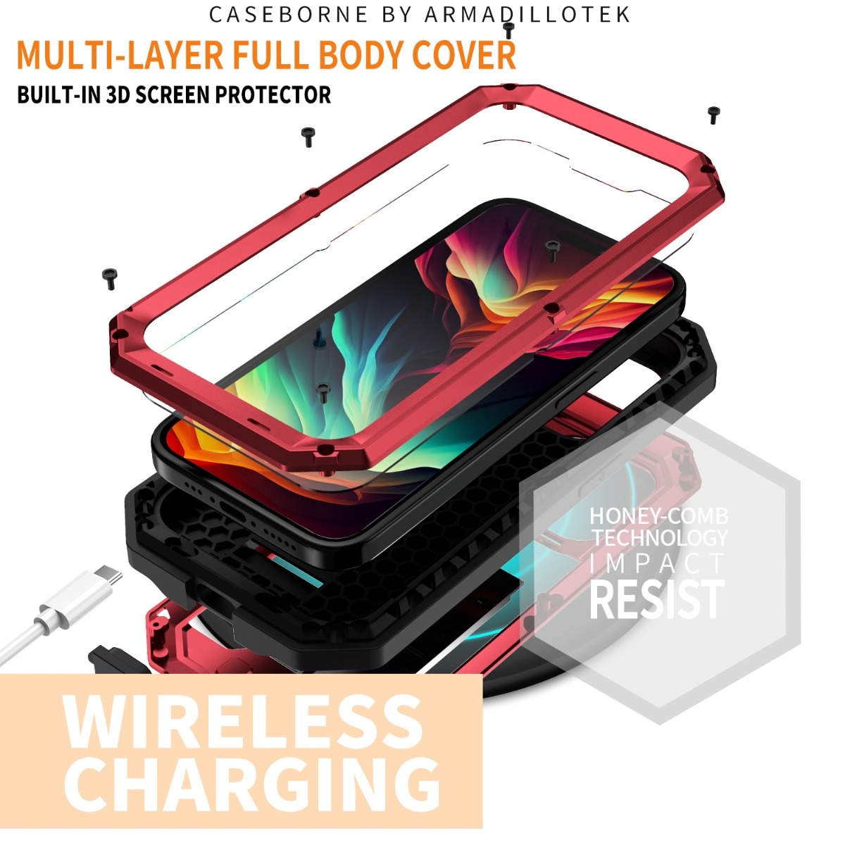 R-JUST Sliding Camera Holder Rugged Case for iPhone 15 Series