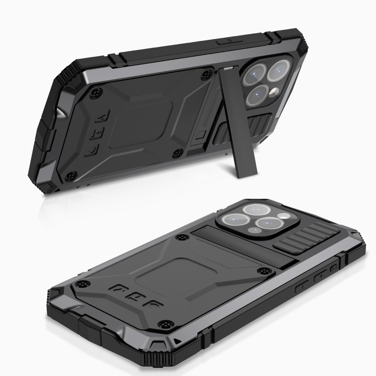 R-JUST Metal + Silicone Holder Rugged Case for iPhone 15 Series