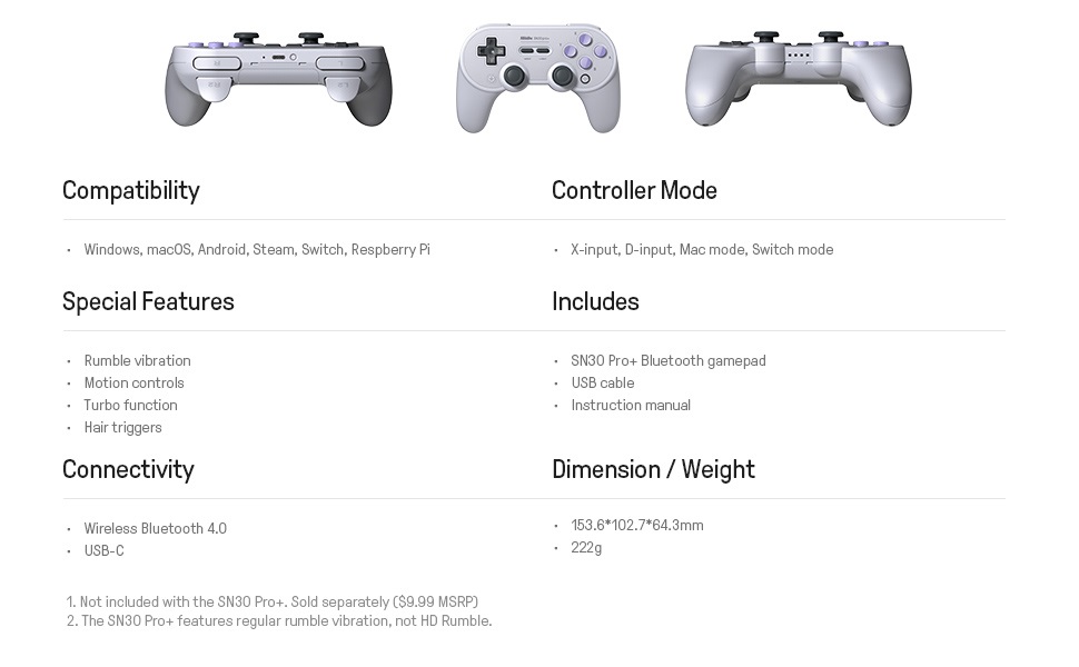 8bitdo Sn30 Pro Bluetooth Gamepad Controller