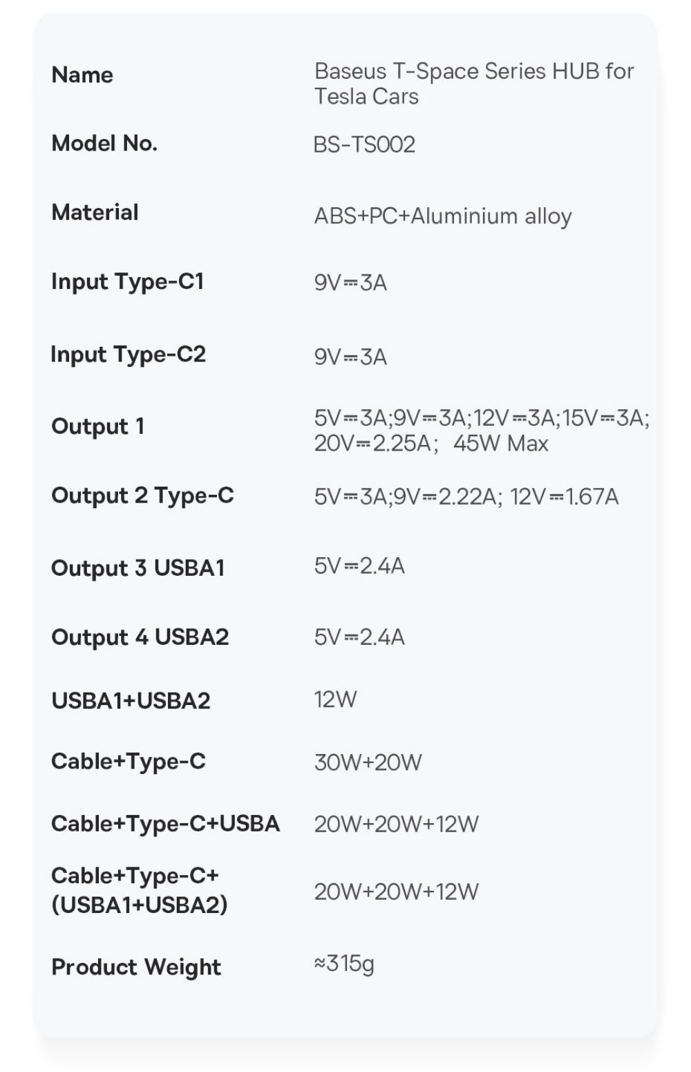 Baseus T-Space Series HUB for Tesla Cars