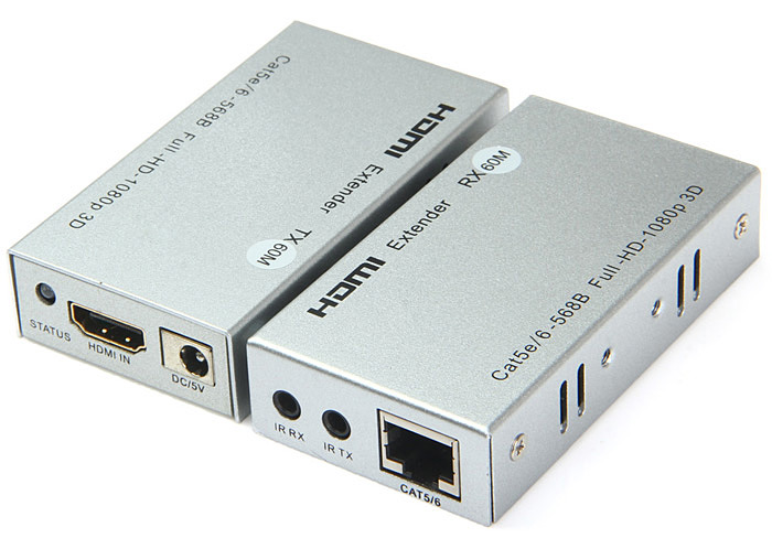 HDMI Extender Over Cat5e/6 1080P, HDMI Over Ethernet Extender 196ft/60m,  HDMI Balun Using Single Power Supply POC Technology