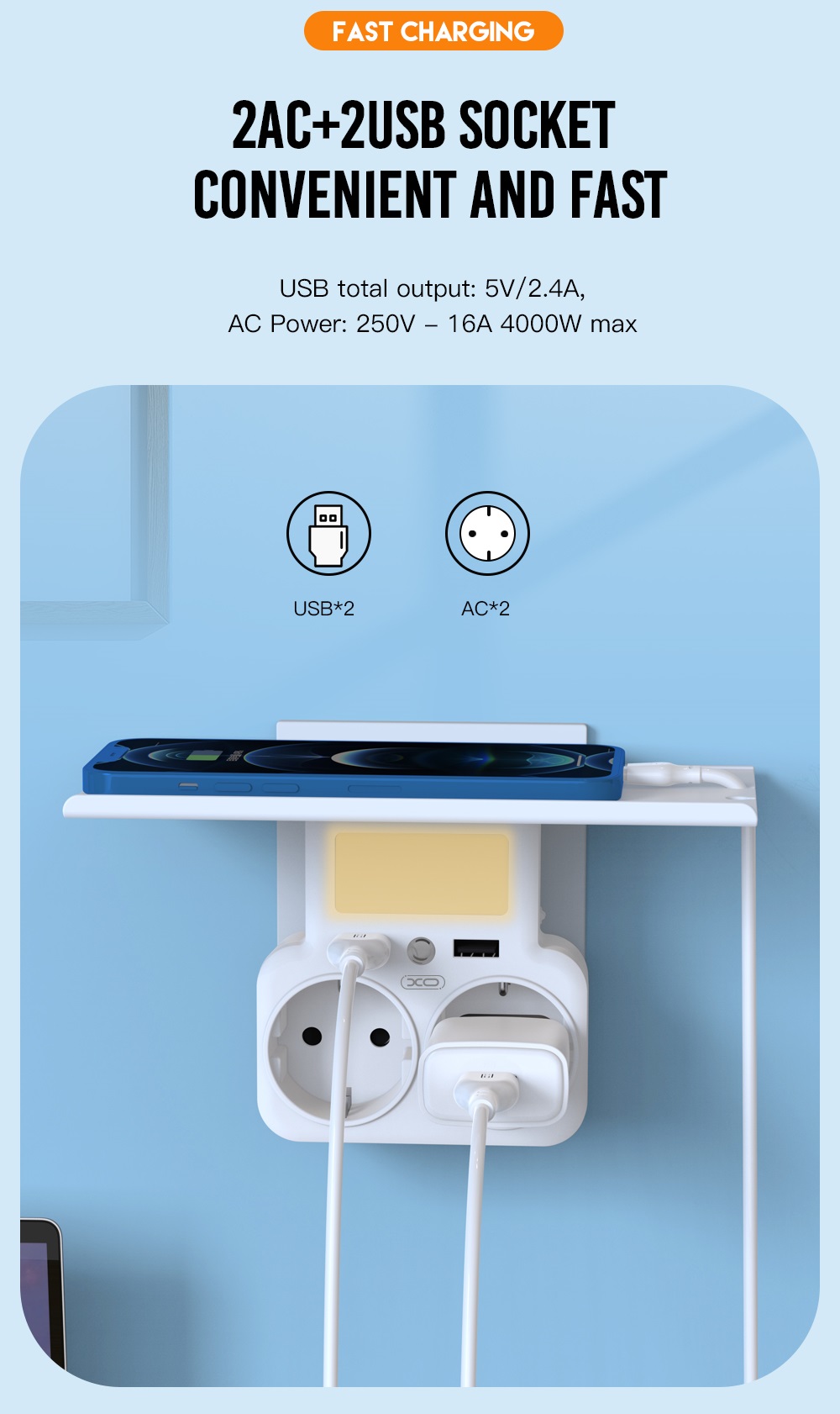 XO-WL09 EU Smart Wall Plug Adapter