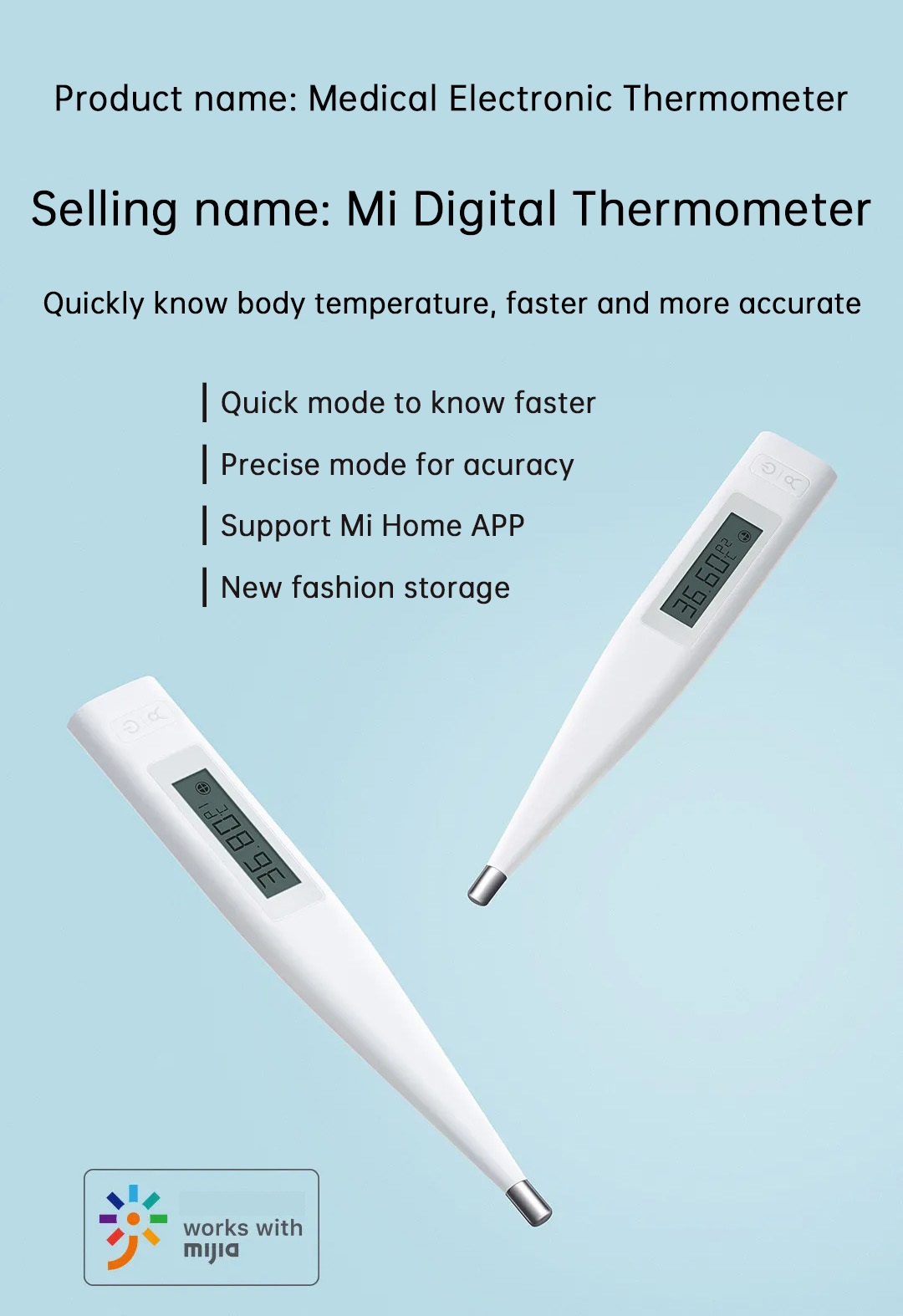 Xiaomi MMC-W201 portable LCD santé médical Thermomètre électronique ménage 